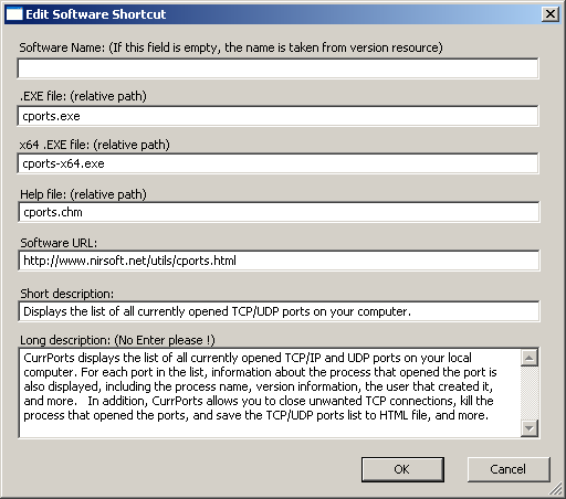 Edit software information in NirLauncher