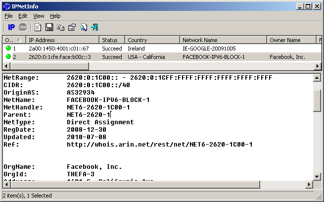 IPv6 Addresses on IPNetInfo